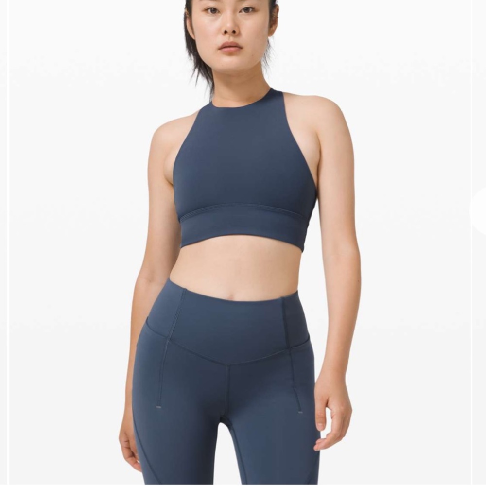 Lululemon Energy Bra High Neck Longline B-C Cup. Color: Iron Blue. Size: 4